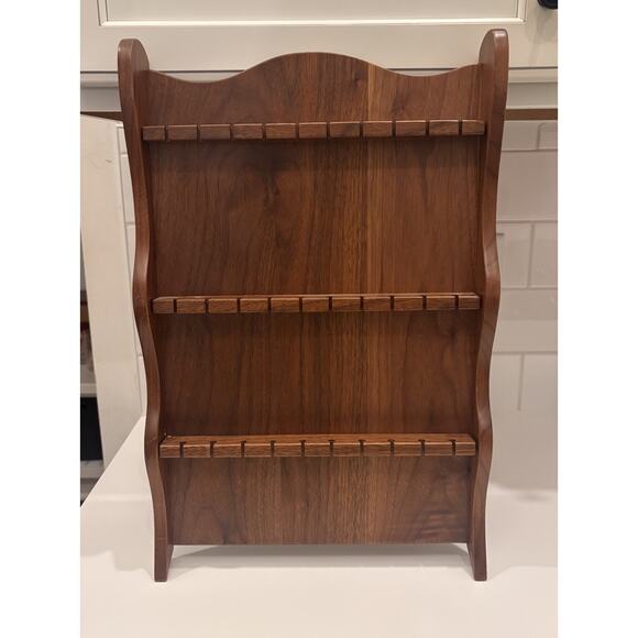 Vintage Wall Display Rack Shelf 30 Slot Spoon Storage Collectible Holder Wood - Picture 1 of 5